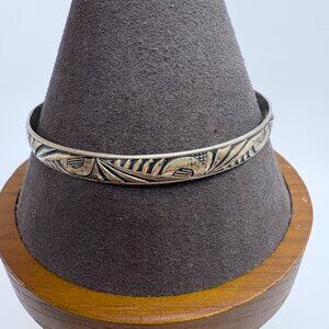 Danecraft Sterling Silver 925 Embossed Leaf Bangle Bracelet Size 7.75" Fit